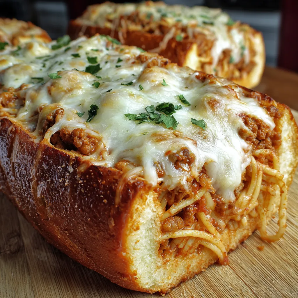 Garlic Bread Stuffed with Spaghetti
