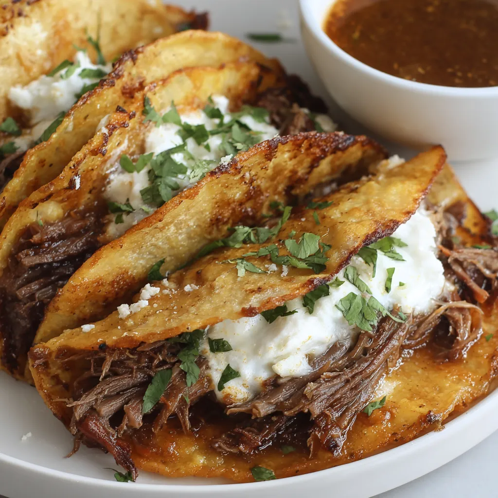 Plate with Cheesy Birria and Broth