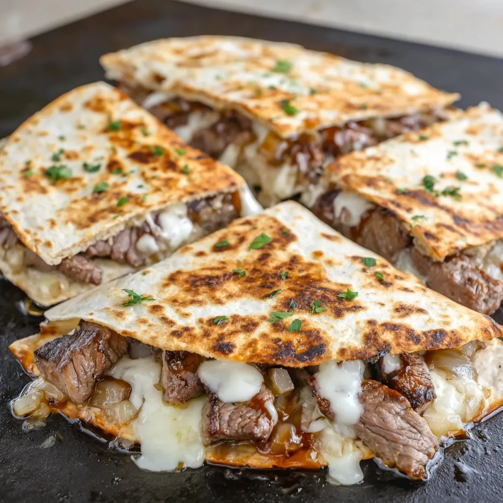 Golden Steak and Cheese Quesadillas on a Blackstone Grill