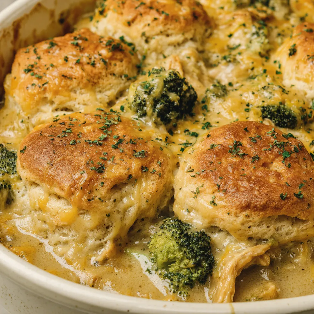 Baked Cheddar Broccoli with Biscuits