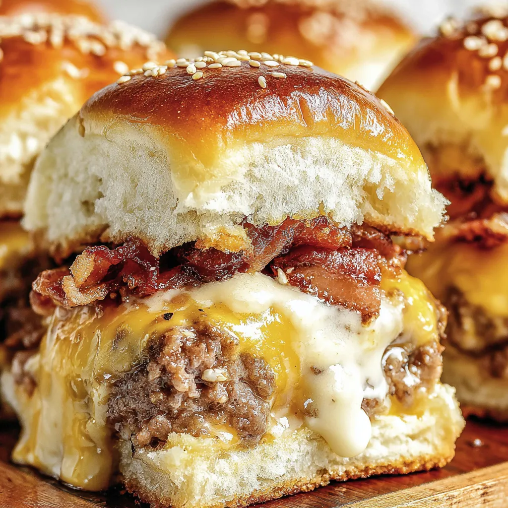 Closeup of Bacon Cheeseburger Sliders